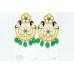 Designer dangle peacock bali Earrings Gold Plated uncut white green bead Stones